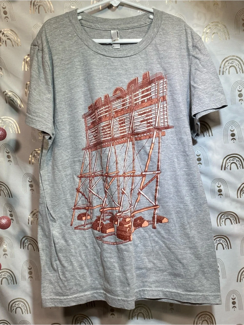 Gray Graphic Tee with Burnt Orange Billboard Print